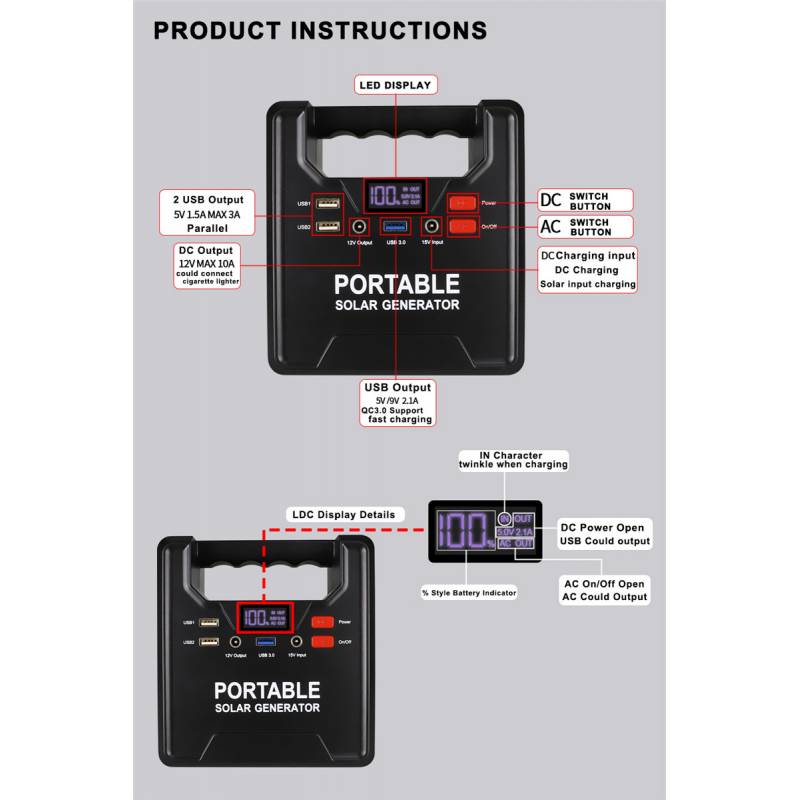 Portable Mini Style Sine Wave Power Supply HP100 Solar Energy Generator